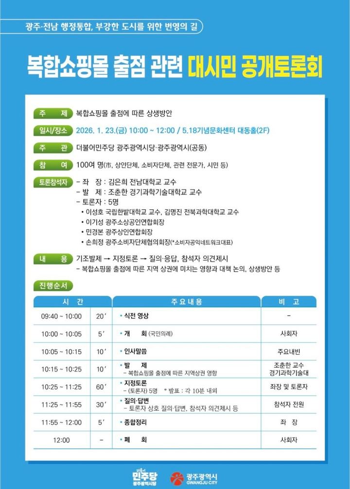 복합쇼핑몰 출점 관련 대시민 공개토론회 개최 현장 사진